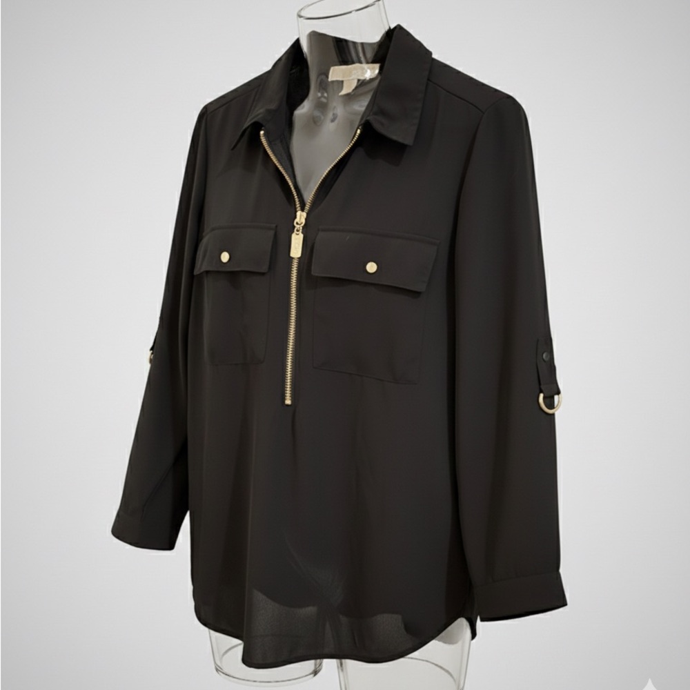 Michael Kors Black Blouse with Gold Zipper